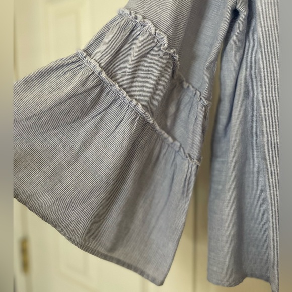 Express Blue And White Striped Bell Sleeve Blouse- Size S - Picture 6 of 14